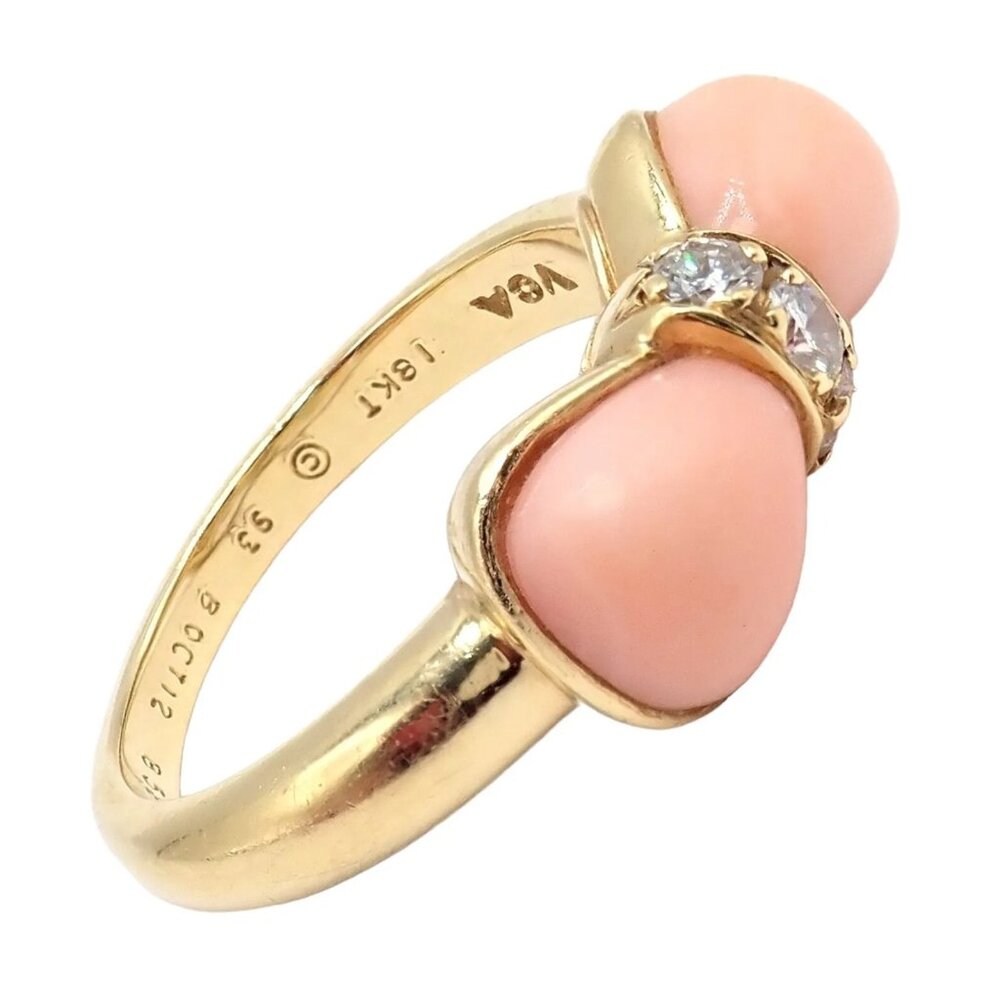 Rare! Authentic Van Cleef & Arpels 18k Yellow Gold Coral Diamond Bow Ring sz 5 - Picture 3 of 9